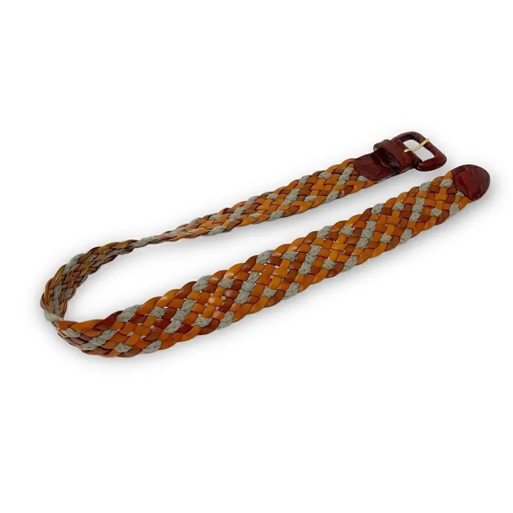Woven Braided Basket Leather Belt Youth Size Medium